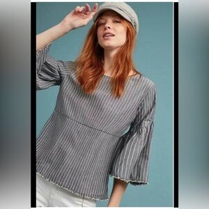 Anthropologie tops Dolan striped bell sleeve raw hem Boho peasant top